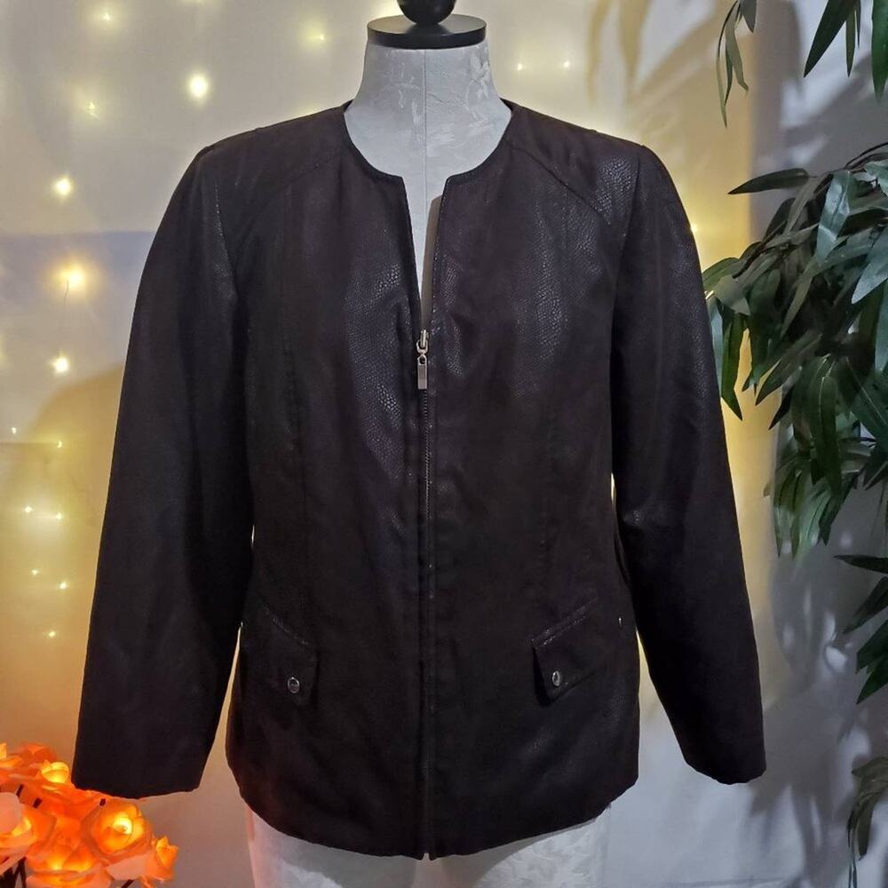 JM Collection Brown Vegan Snakeskin Print Zip Up Jacket Women's Size 6 Career